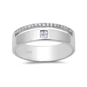 0.21ct Princess & Round Diamonds in 14K White Gold Band Men's Ring