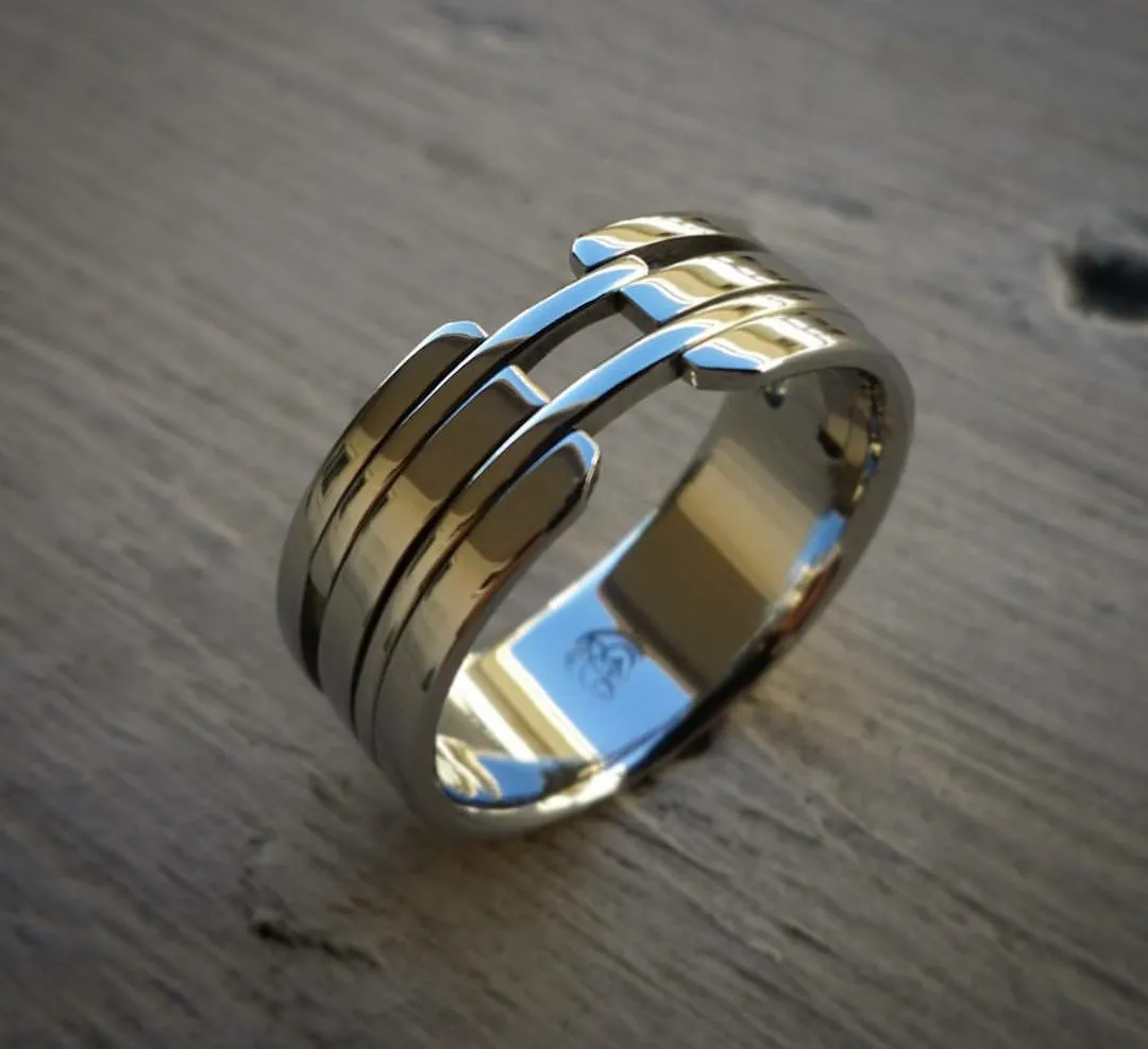 08 "VIADUCT" handmade stainless steel ring (not casted) mens rings wedding band custom jewelry
