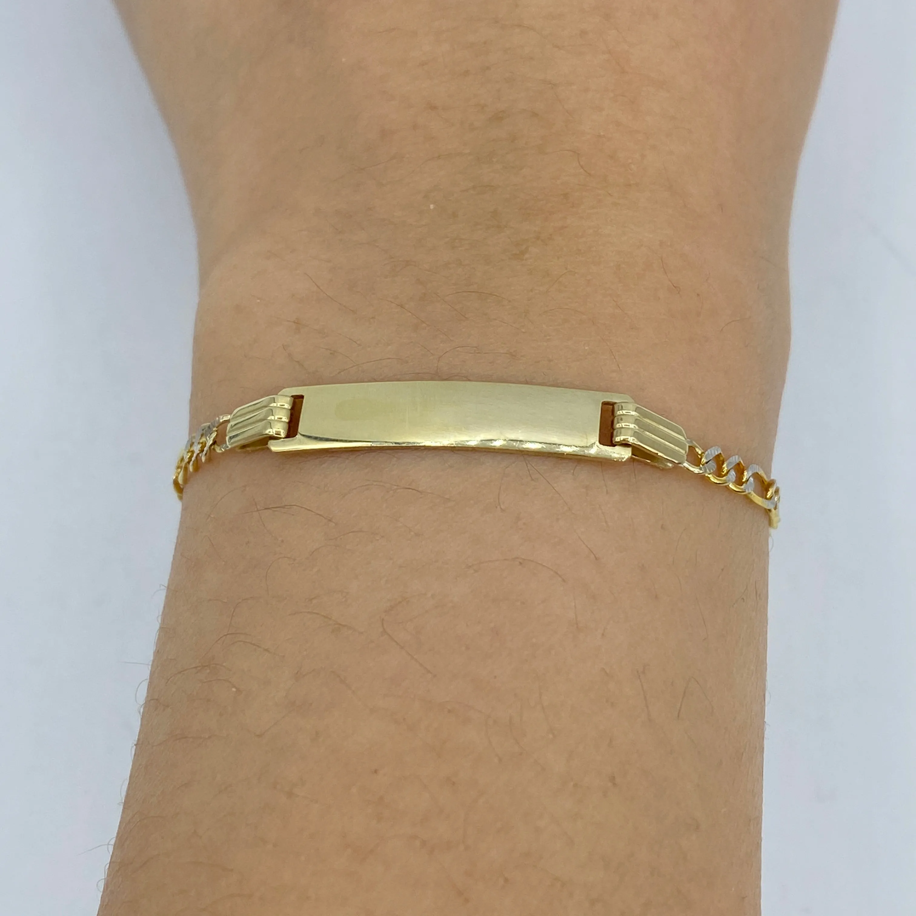 10K Custom Name Plate Two-Tone Figaro Link Baby Bracelet