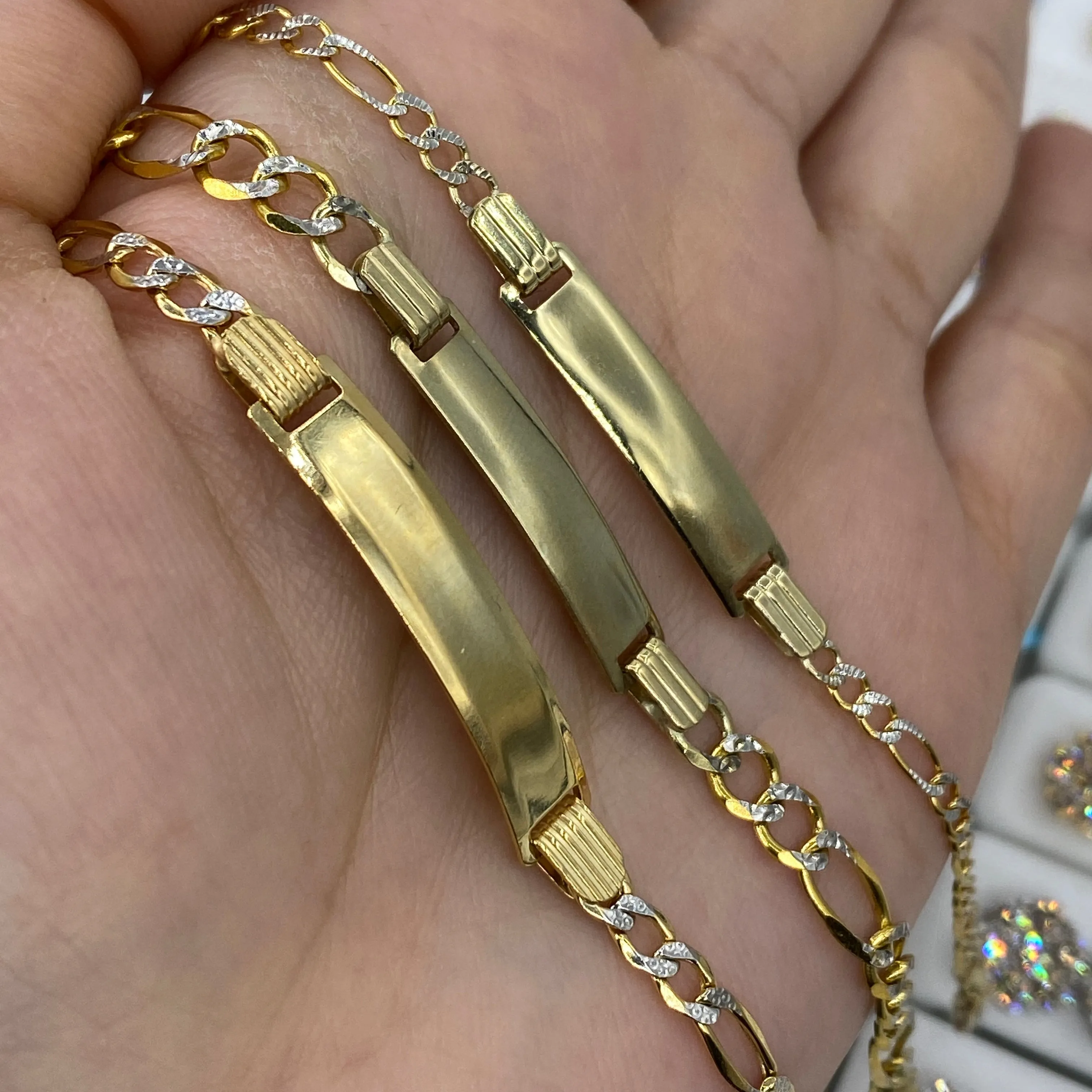 10K Custom Name Plate Two-Tone Figaro Link Baby Bracelet