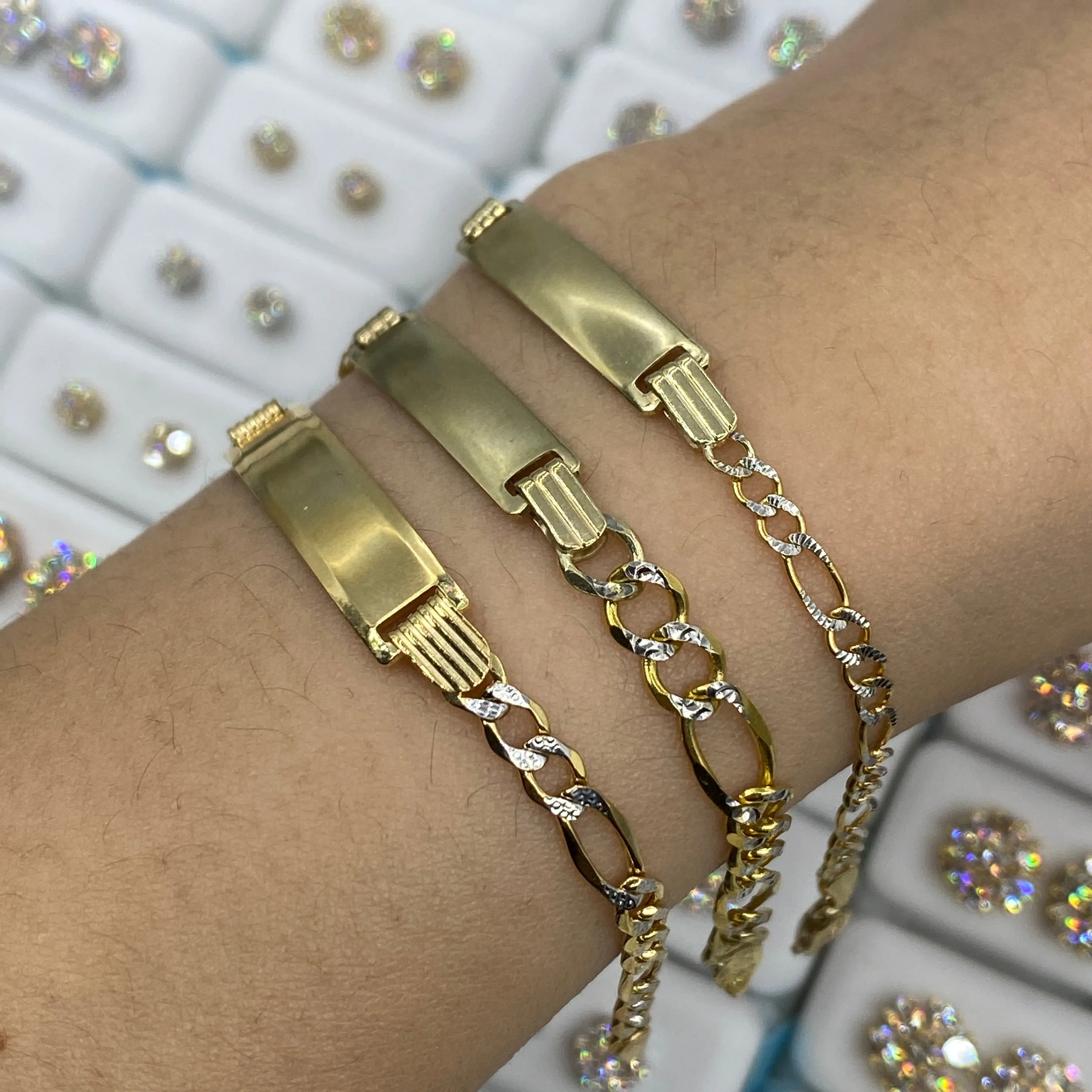 10K Custom Name Plate Two-Tone Figaro Link Baby Bracelet