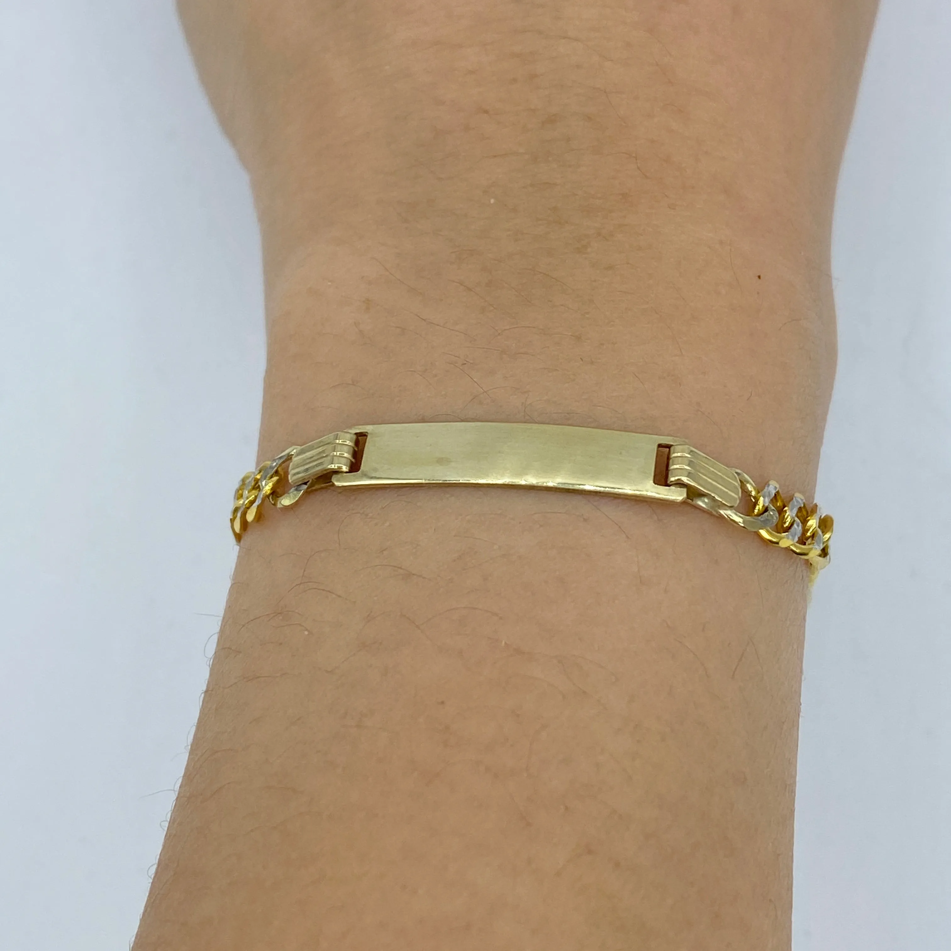 10K Custom Name Plate Two-Tone Figaro Link Baby Bracelet