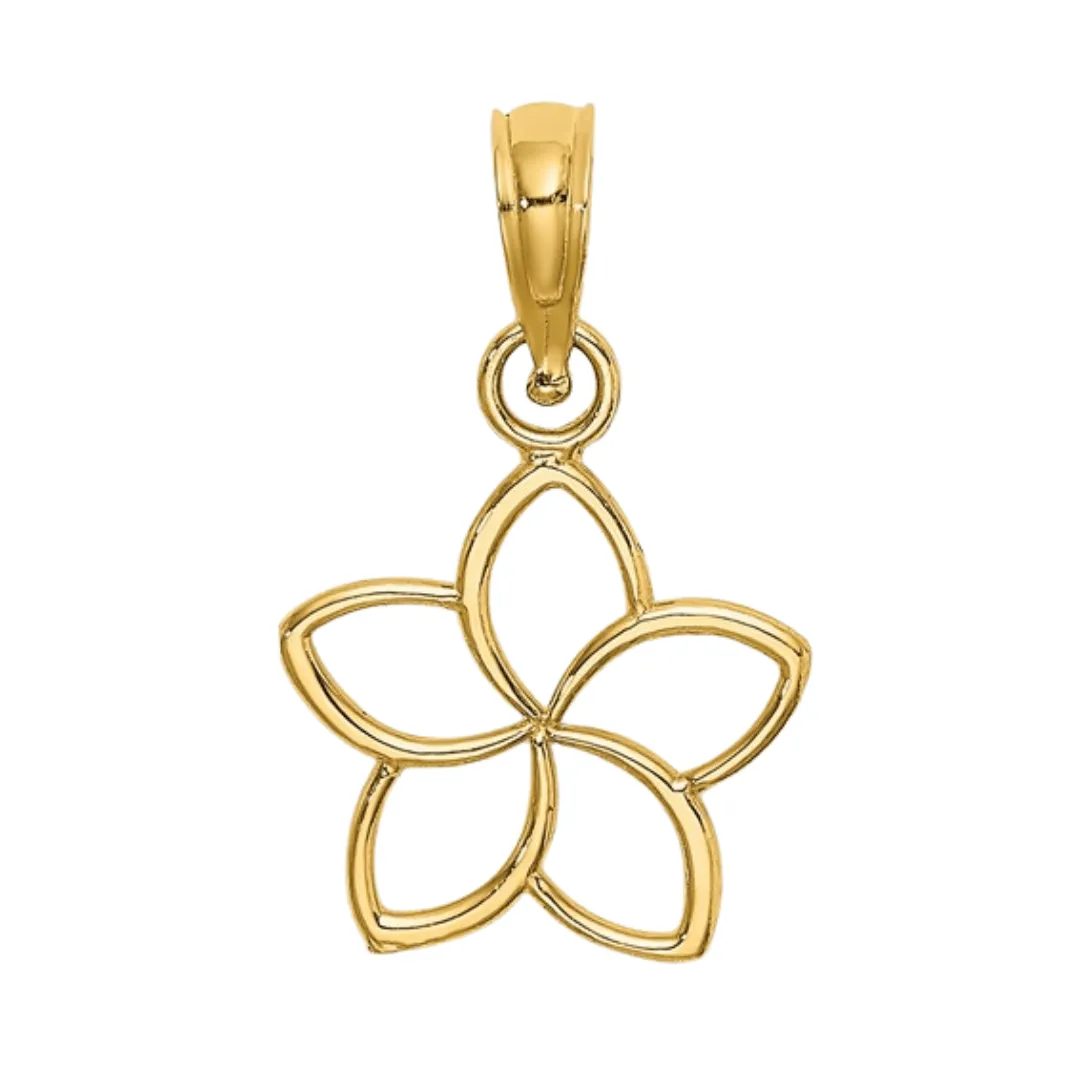 10k Gold Hawaiian Plumeria Flower Pendant