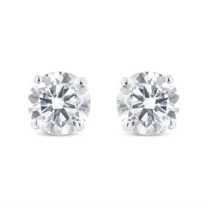 10K White Gold 1-1/2 Cttw Round Brilliant-Cut Near Colorless Diamond Classic 4-Prong Stud Earrings with Screw Backs (H-I Color, I2-I3 Clarity)