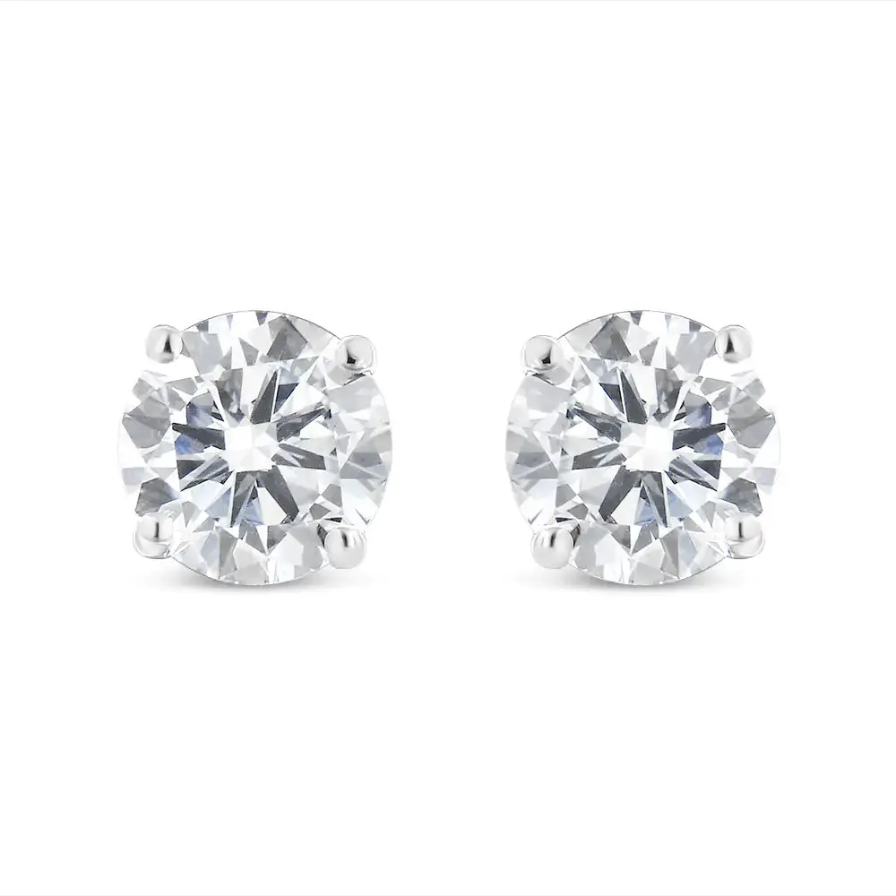 10K White Gold 1-1/2 Cttw Round Brilliant-Cut Near Colorless Diamond Classic 4-Prong Stud Earrings with Screw Backs (H-I Color, I2-I3 Clarity)