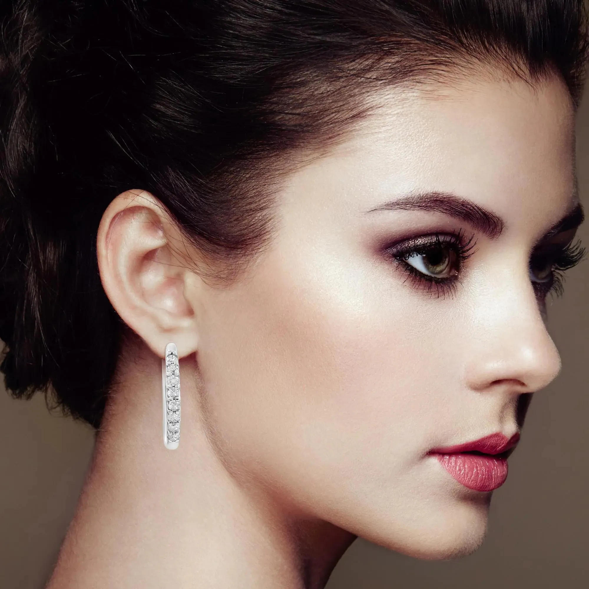 10K White Gold 1/5 Cttw Round-Cut Diamond Hoop Earrings for Women I-J Color I3 Clarity