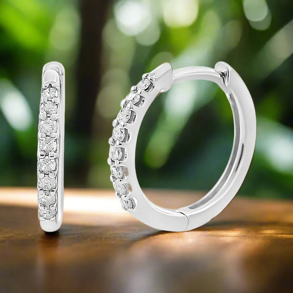 10K White Gold 1/5 Cttw Round-Cut Diamond Hoop Earrings for Women I-J Color I3 Clarity