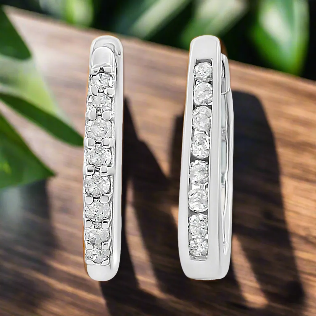 10K White Gold 1/5 Cttw Round-Cut Diamond Hoop Earrings for Women I-J Color I3 Clarity