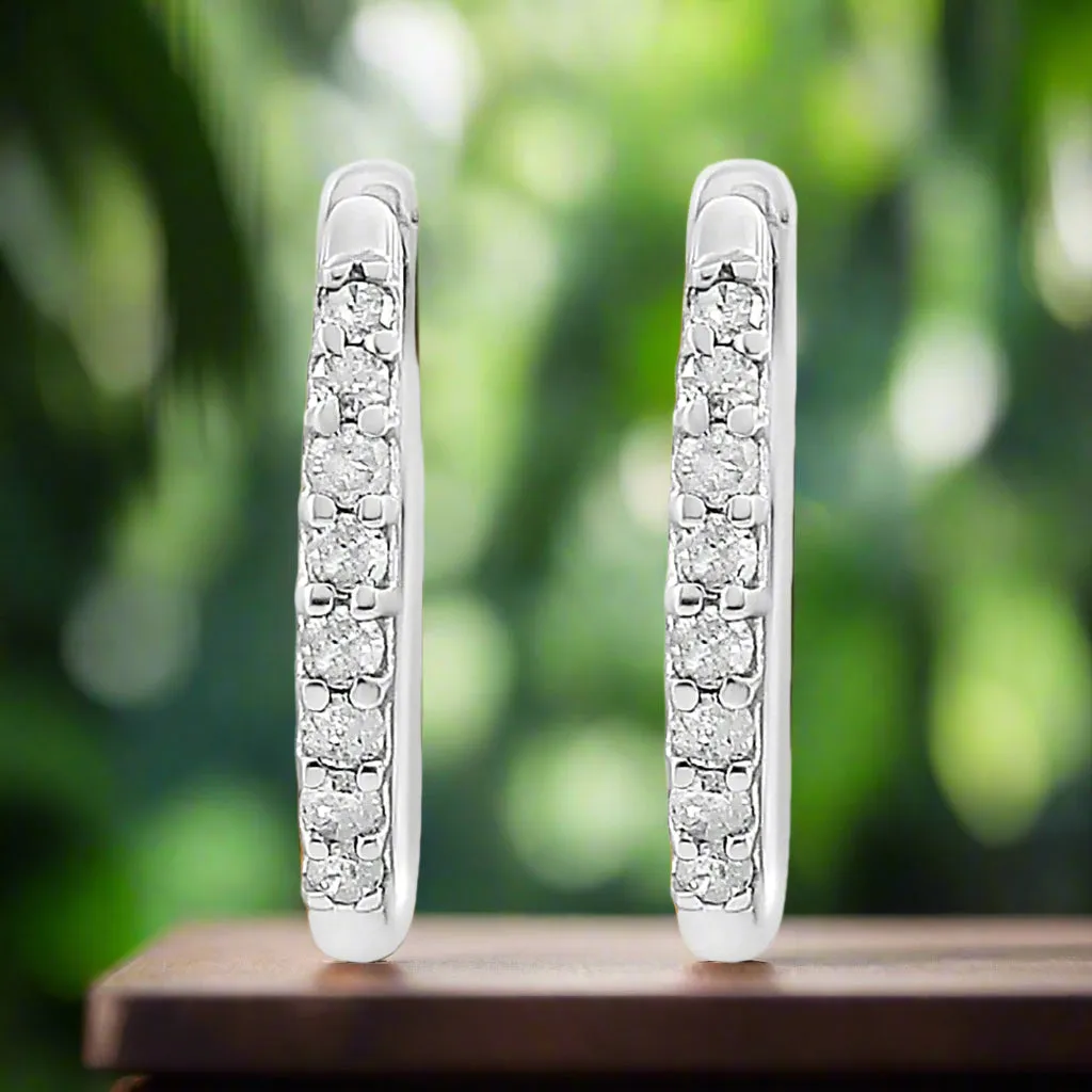 10K White Gold 1/5 Cttw Round-Cut Diamond Hoop Earrings for Women I-J Color I3 Clarity