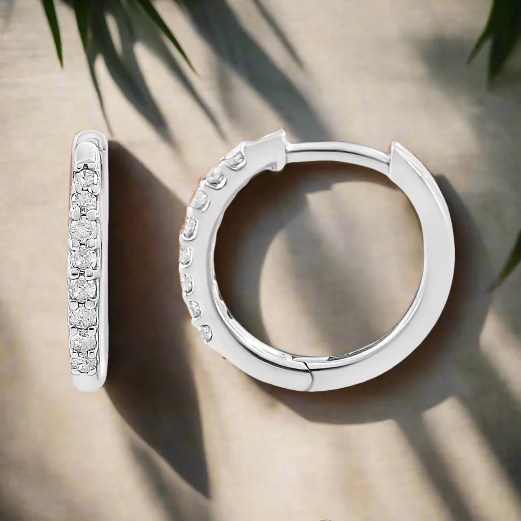 10K White Gold 1/5 Cttw Round-Cut Diamond Hoop Earrings for Women I-J Color I3 Clarity
