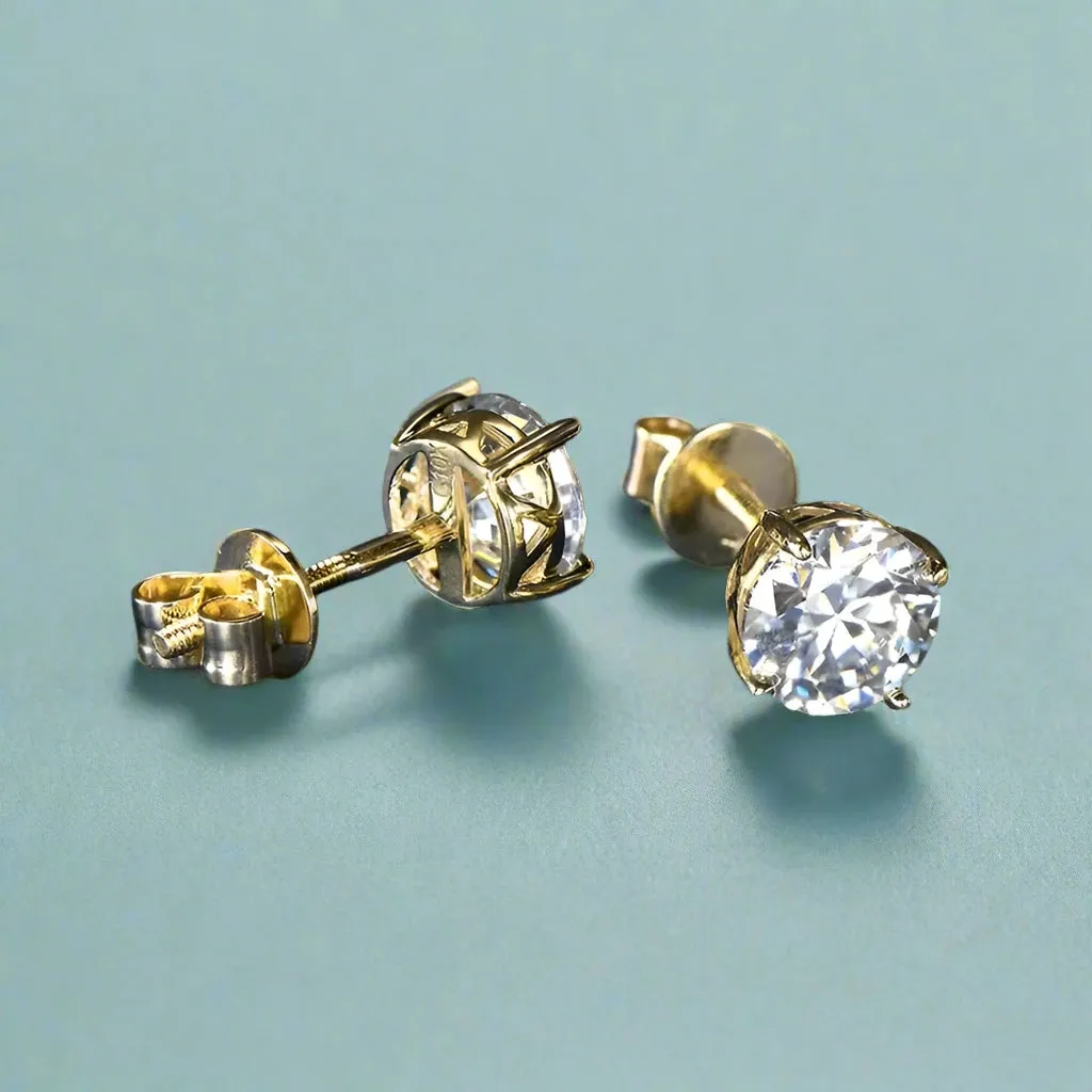 10k Yellow Gold 0.8 Ct Round Cut Diamond Stud Earrings