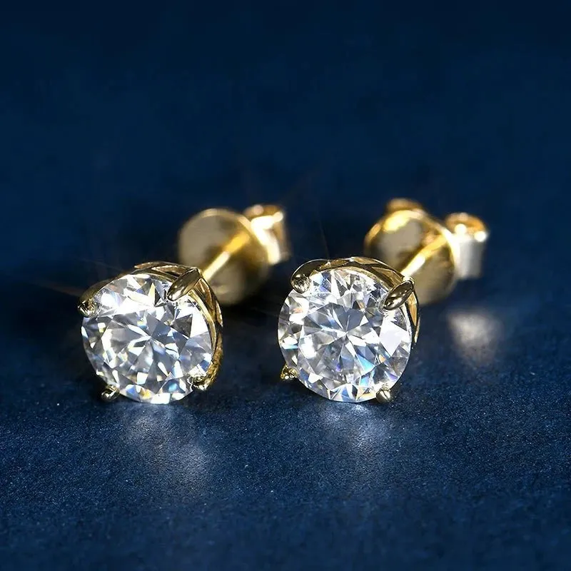 10k Yellow Gold 0.8 Ct Round Cut Diamond Stud Earrings