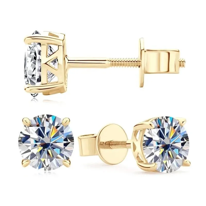 10k Yellow Gold 0.8 Ct Round Cut Diamond Stud Earrings
