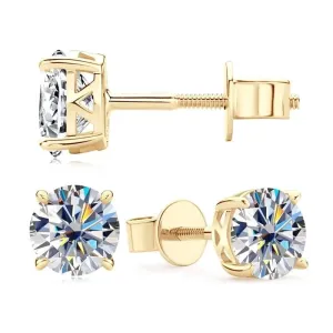 10k Yellow Gold 0.8 Ct Round Cut Diamond Stud Earrings