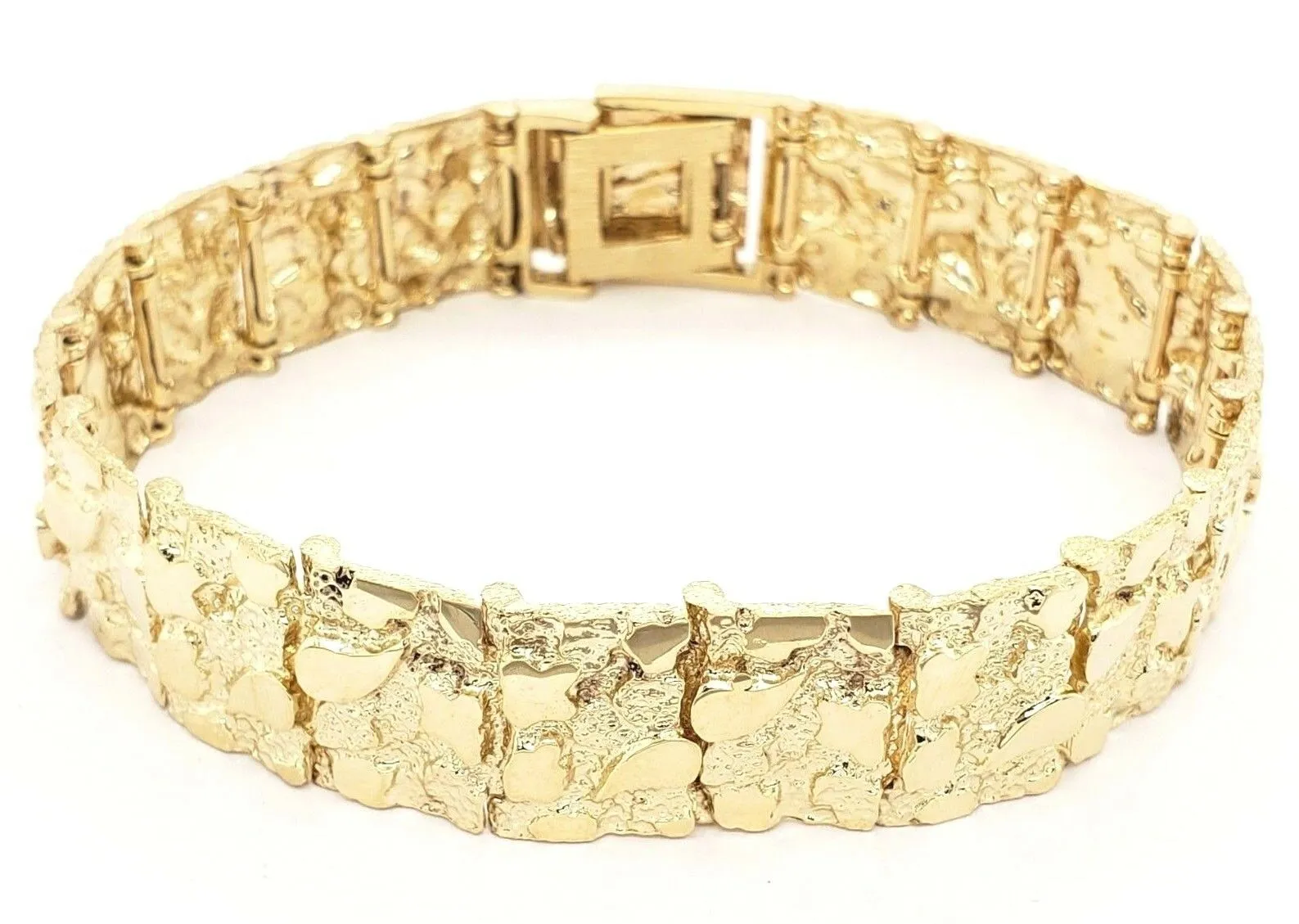 10k Yellow Gold Nugget Bracelet 7"-7.5" 15.5mm 31.5 grams