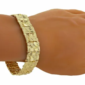10k Yellow Gold Nugget Bracelet 7"-7.5" 15.5mm 31.5 grams