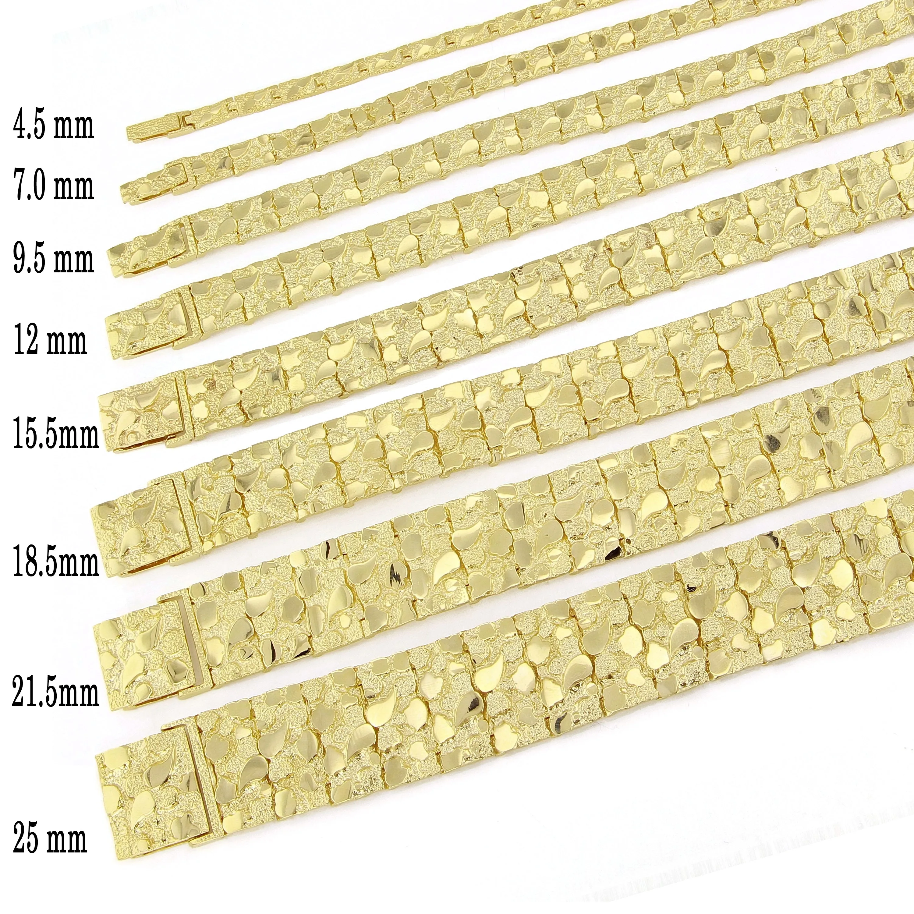 10k Yellow Gold Solid Nugget Bracelet Adjustable 8.5-9" 12mm 30.4 grams