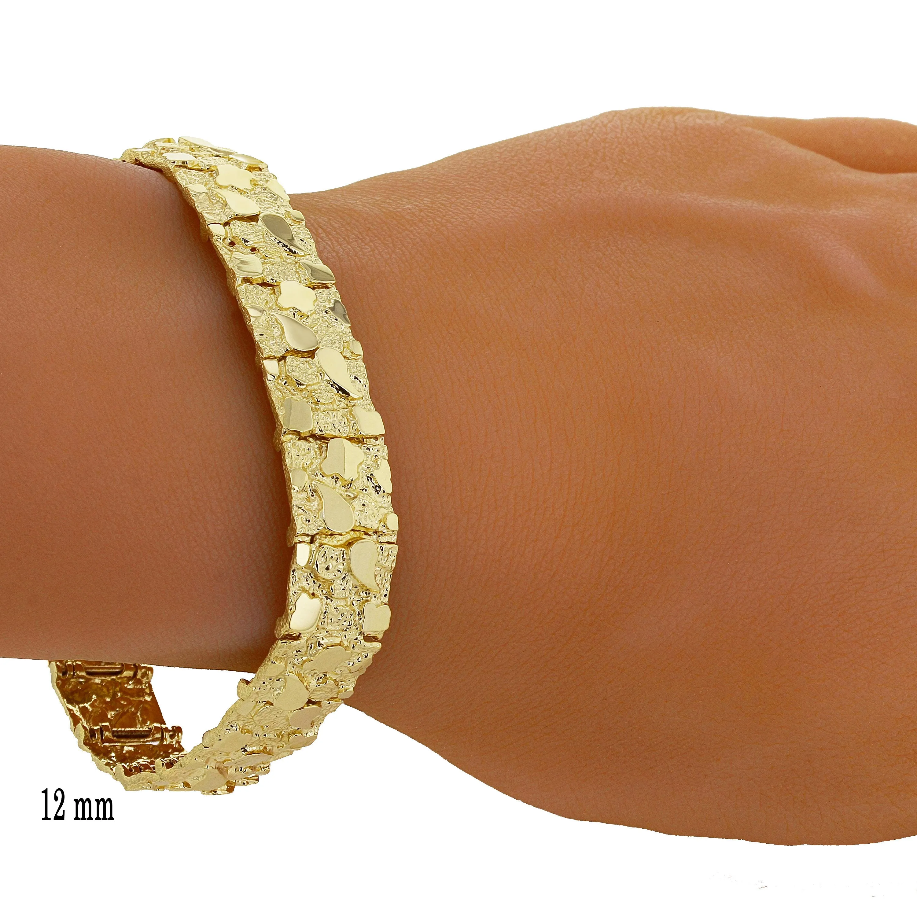 10k Yellow Gold Solid Nugget Bracelet Adjustable 8.5-9" 12mm 30.4 grams