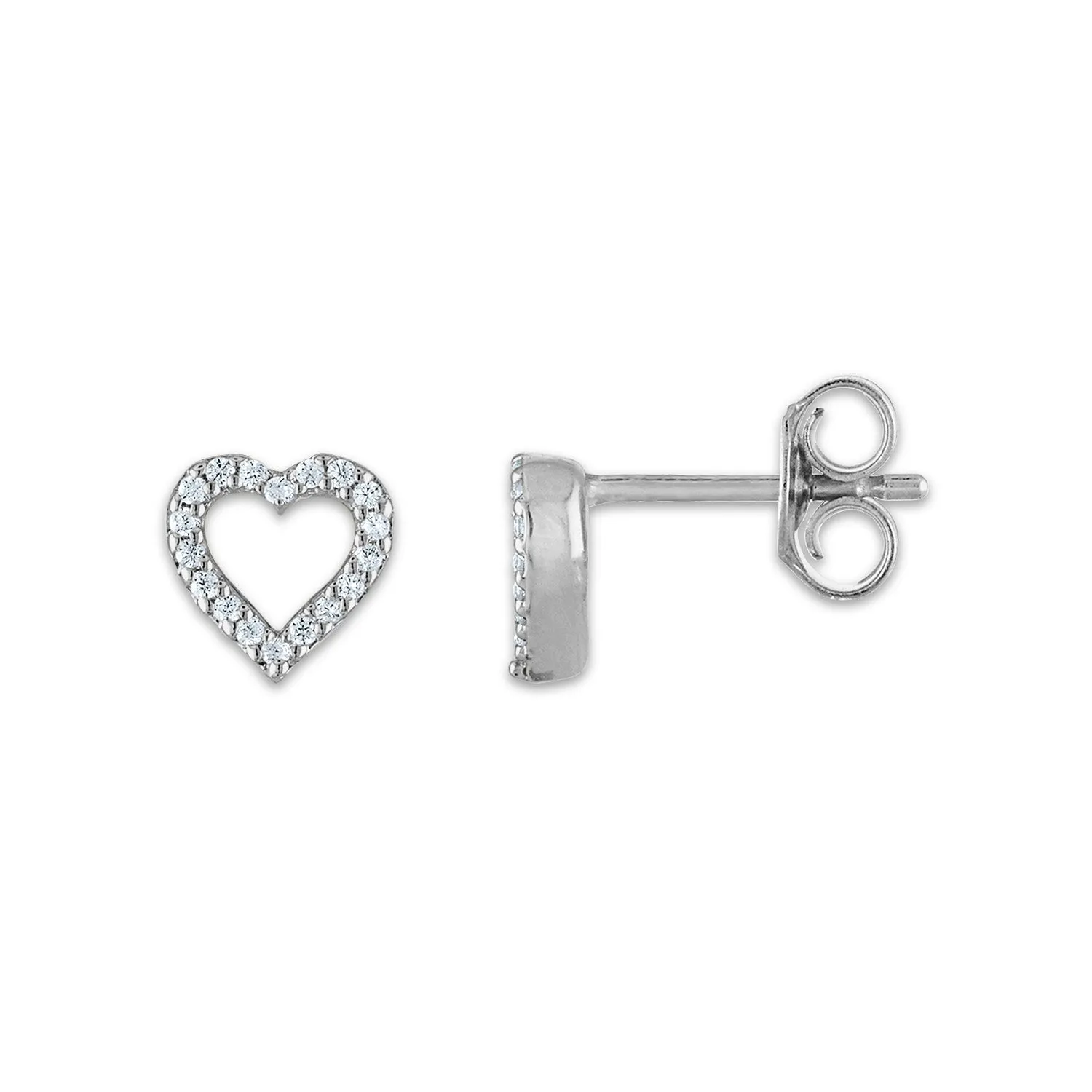 1/20 CTW Natural Diamond Stud Heart Outline Earrings in 10KT White Gold