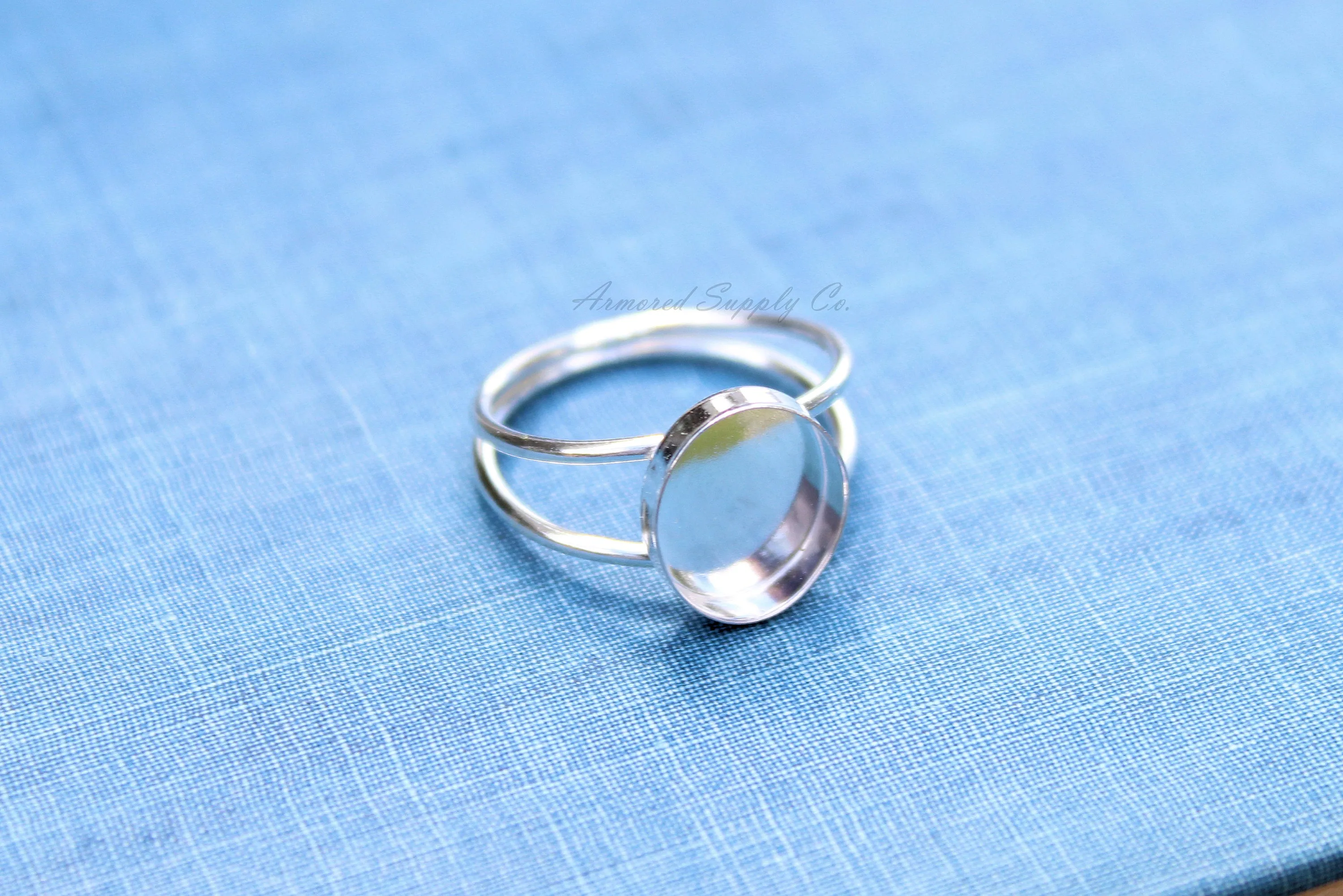 12x10mm Oval Bezel Sterling Silver Double Band Ring blank