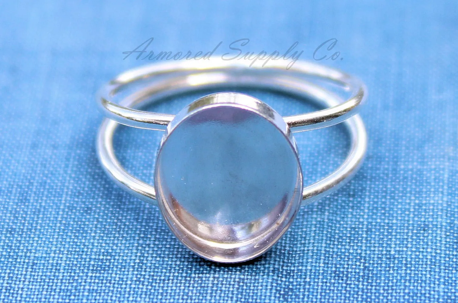 12x10mm Oval Bezel Sterling Silver Double Band Ring blank