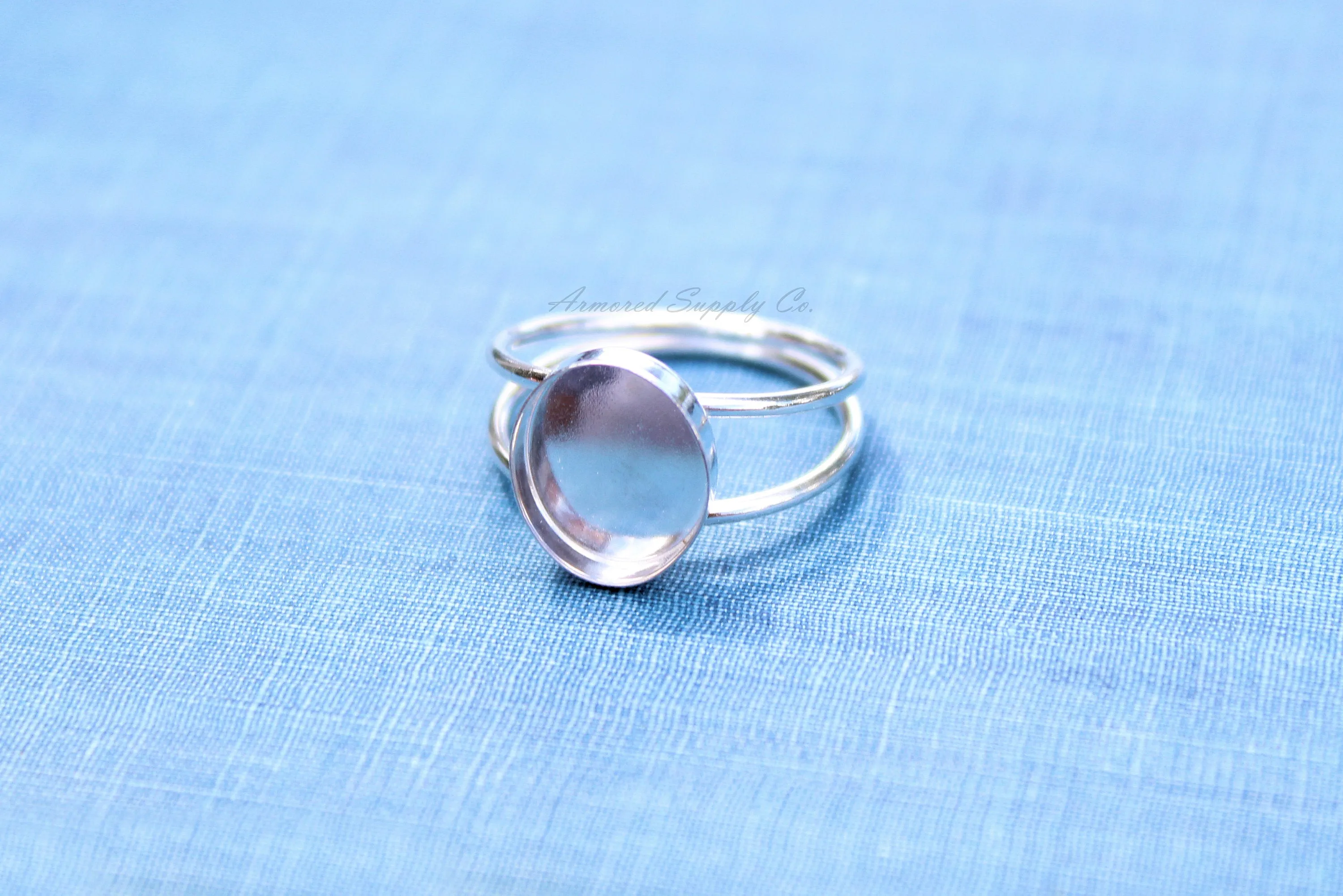 12x10mm Oval Bezel Sterling Silver Double Band Ring blank