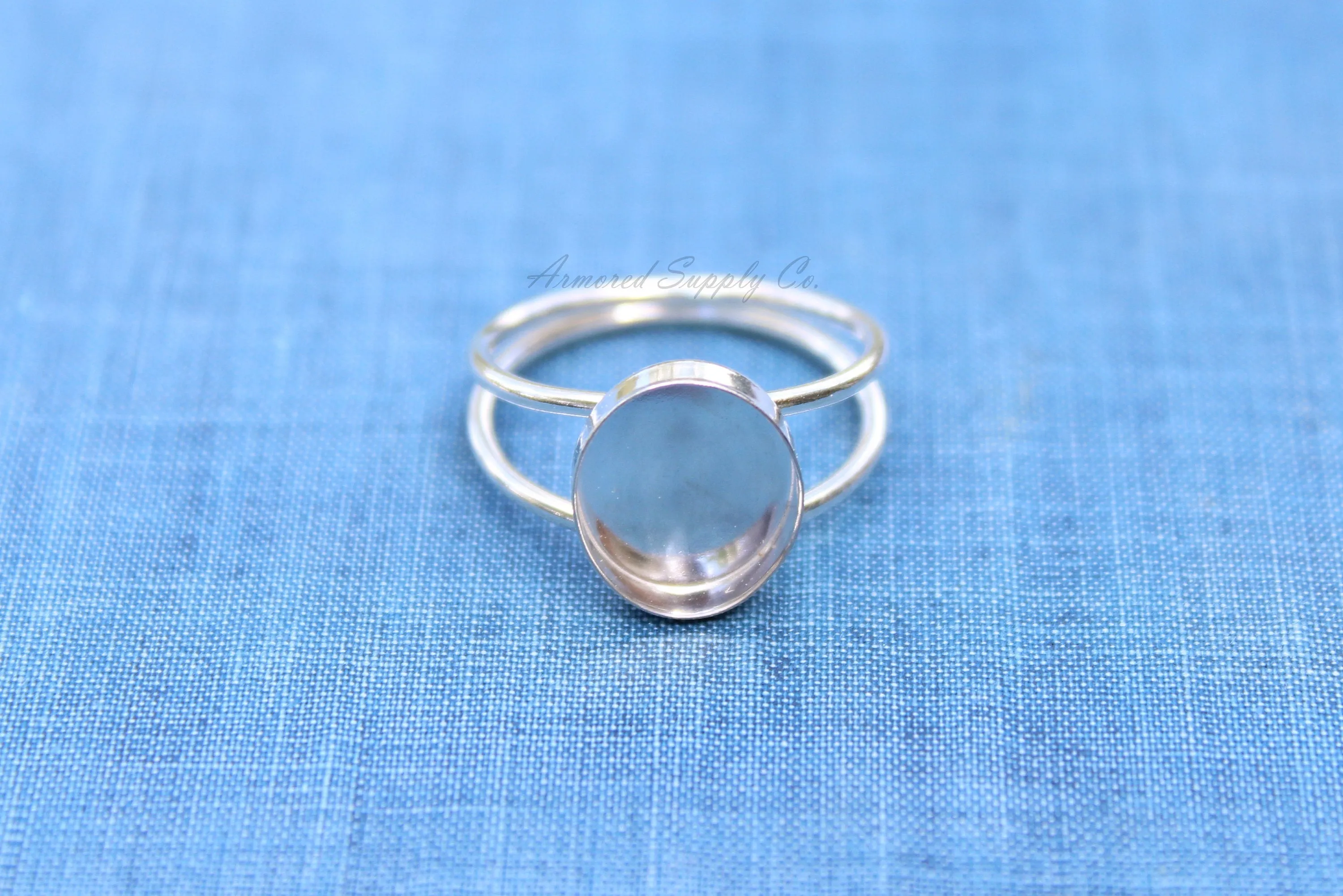 12x10mm Oval Bezel Sterling Silver Double Band Ring blank