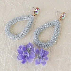 1306 - Beaded Hoop Earrings - Grey