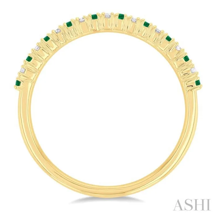 1.35 MM Round Shape Emerald and 1/10 ctw Petite Round Cut Diamond Precious Stack Band in 10K Yellow Gold