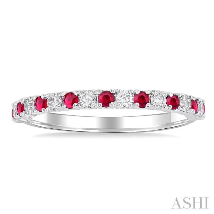 1/4 ctw Petite 1.80 MM Ruby and Round Cut Diamond Precious Stack Band in 10K White Gold