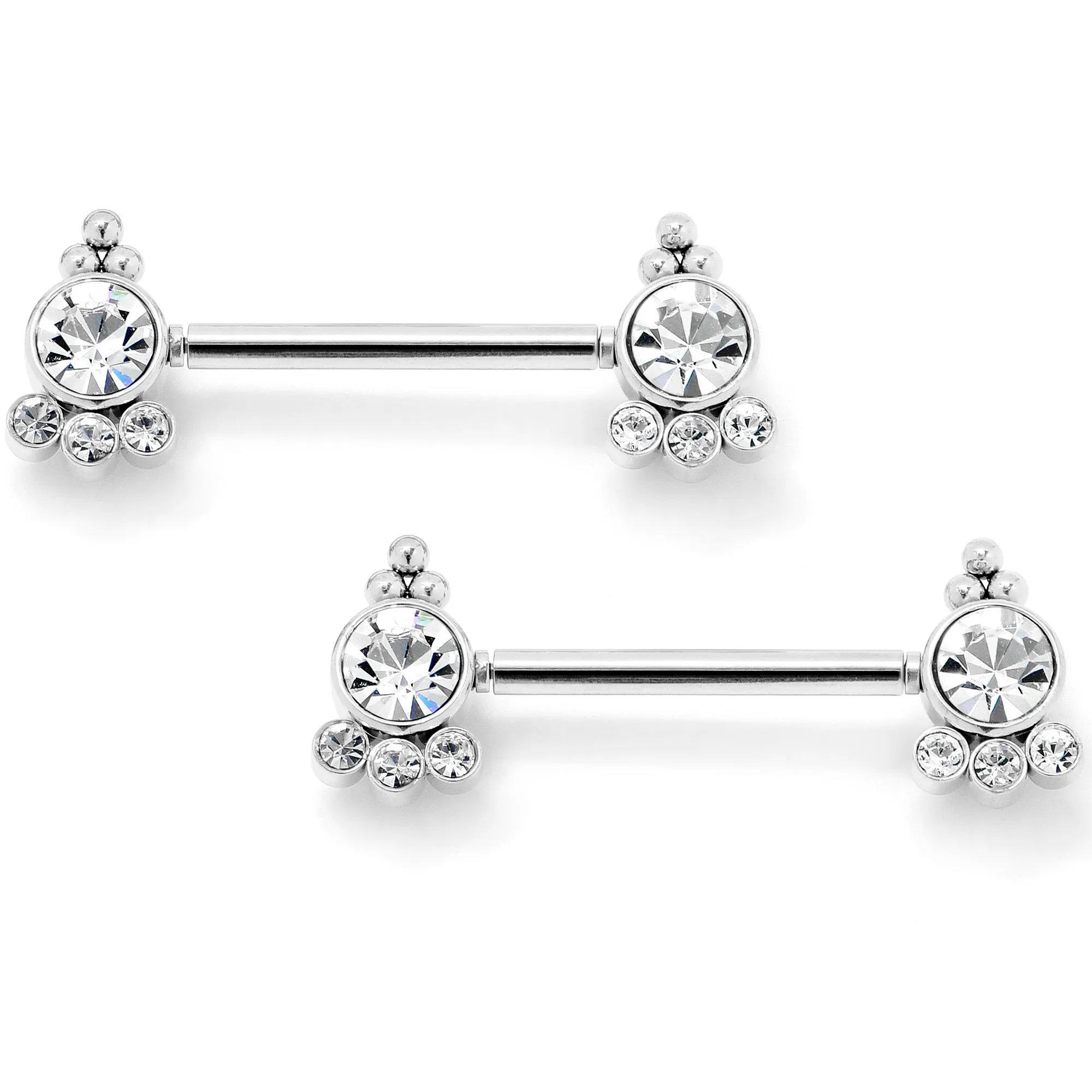 14 Gauge 9/16 Clear CZ Gem Style Threadless Barbell Nipple Ring Set