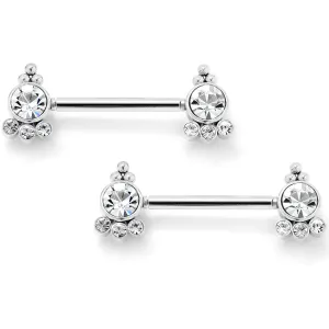 14 Gauge 9/16 Clear CZ Gem Style Threadless Barbell Nipple Ring Set