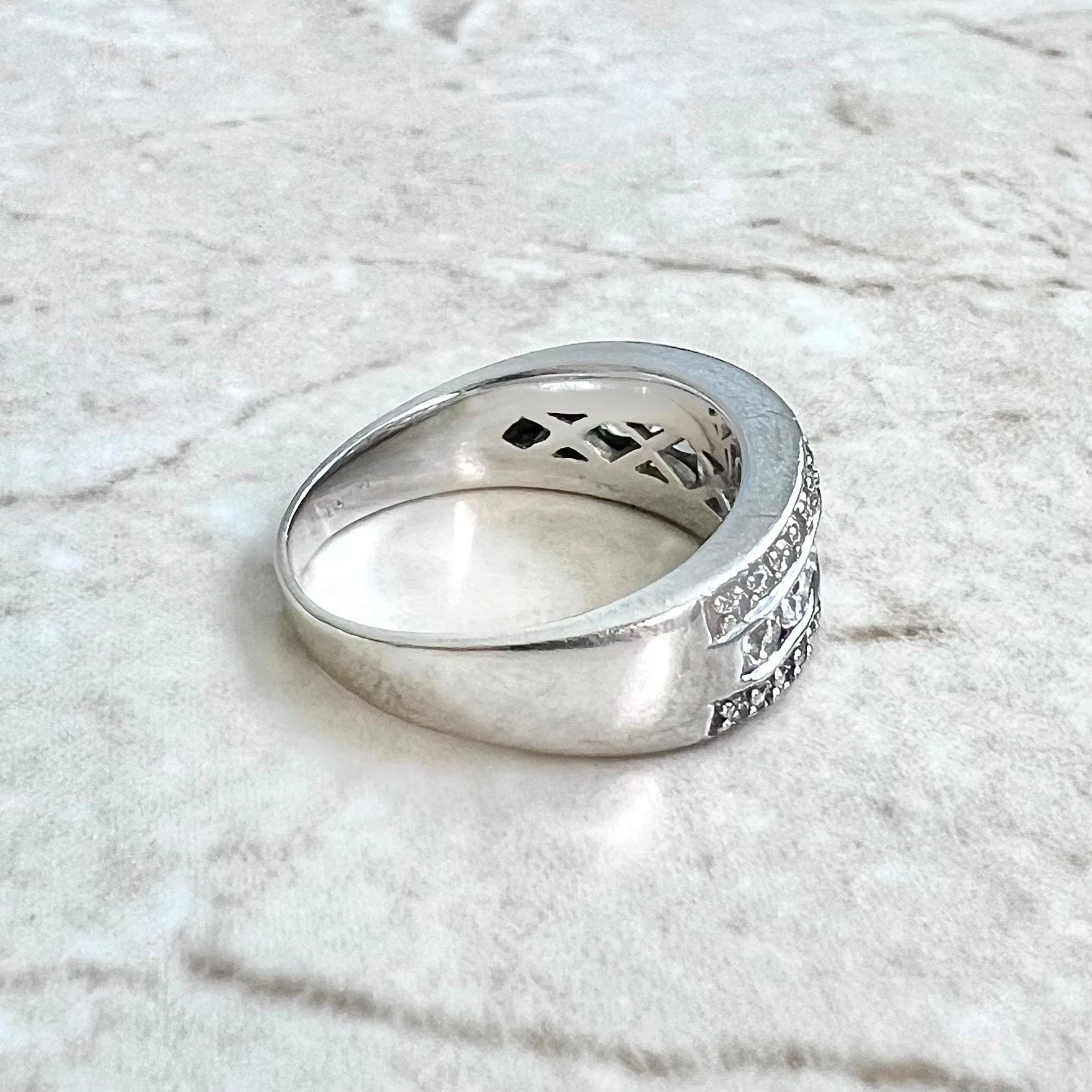 14 Karat White Gold 1.13 Carat Three-Row Diamond Band Ring
