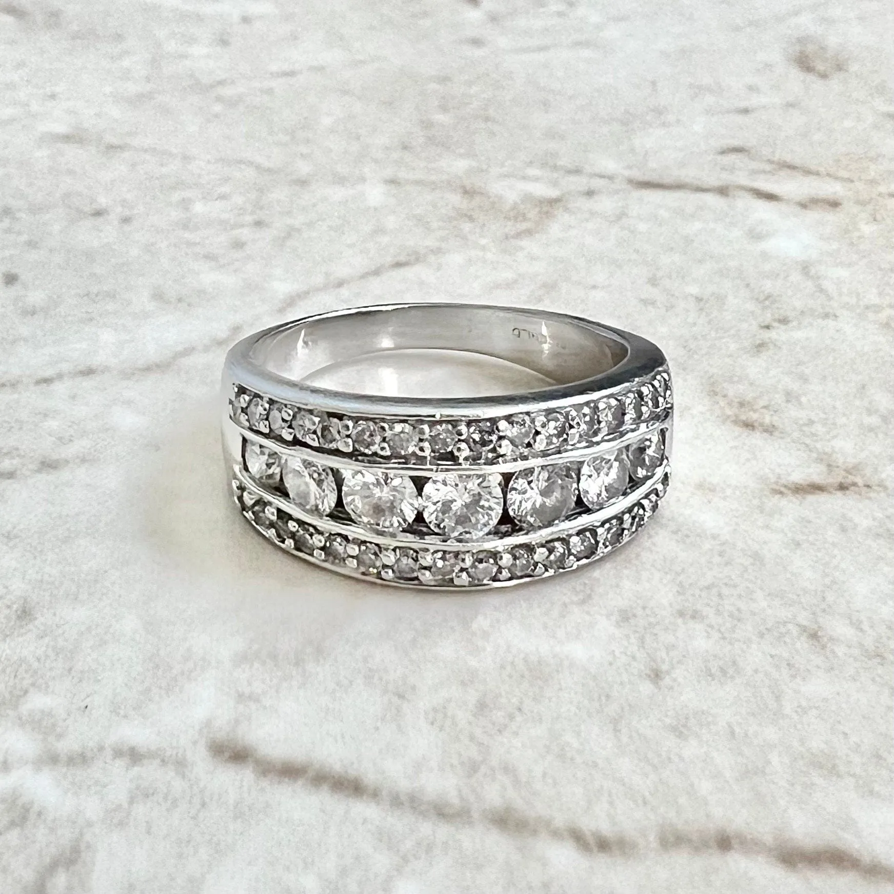 14 Karat White Gold 1.13 Carat Three-Row Diamond Band Ring