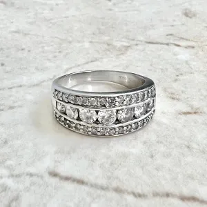 14 Karat White Gold 1.13 Carat Three-Row Diamond Band Ring