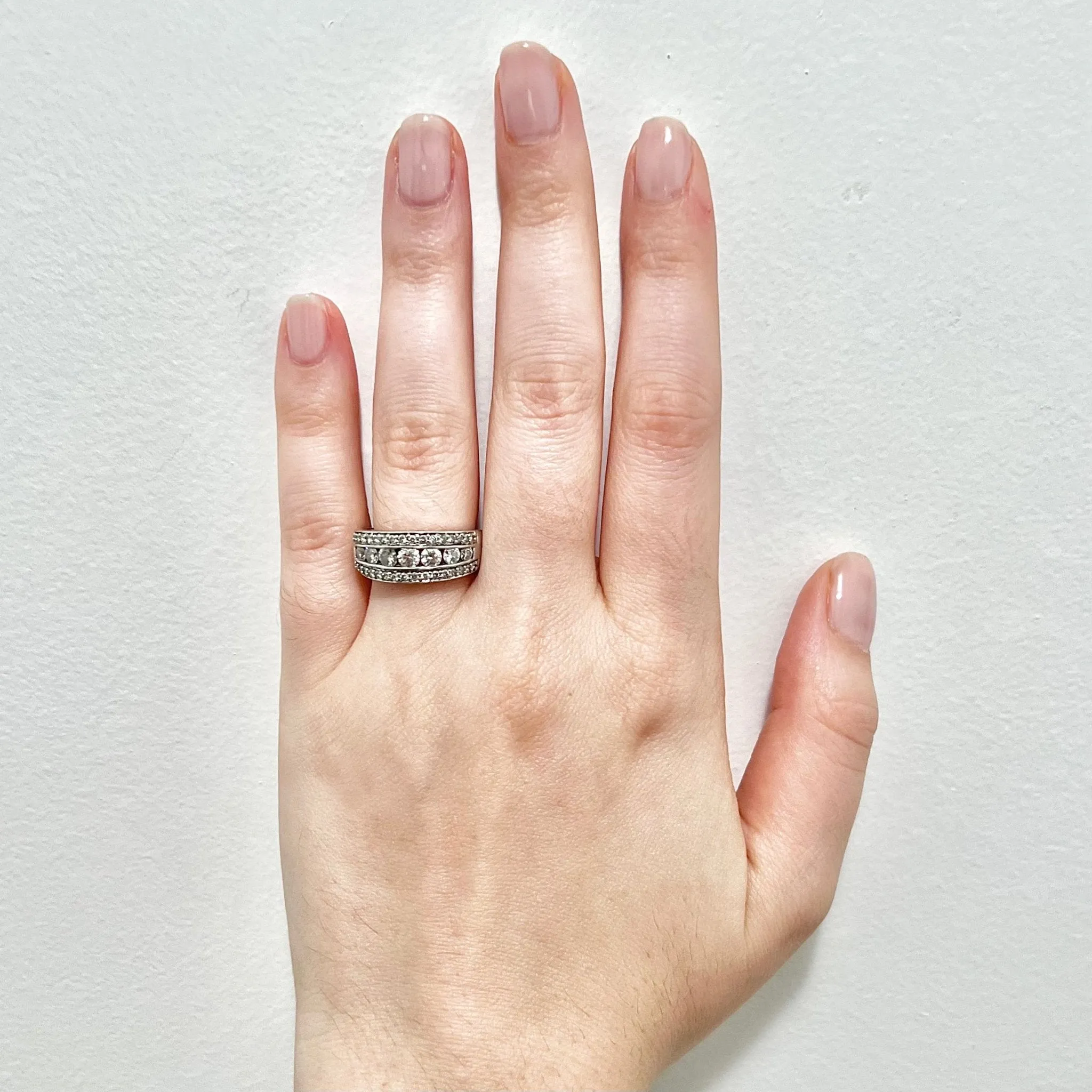 14 Karat White Gold 1.13 Carat Three-Row Diamond Band Ring