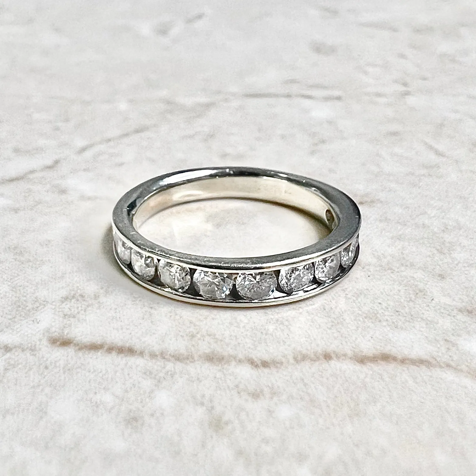 14 Karat White Gold Channel-Set 1 Carat Diamond Half Eternity Band Ring