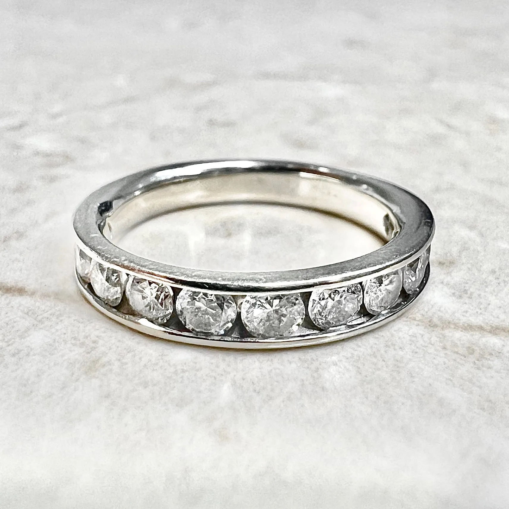 14 Karat White Gold Channel-Set 1 Carat Diamond Half Eternity Band Ring