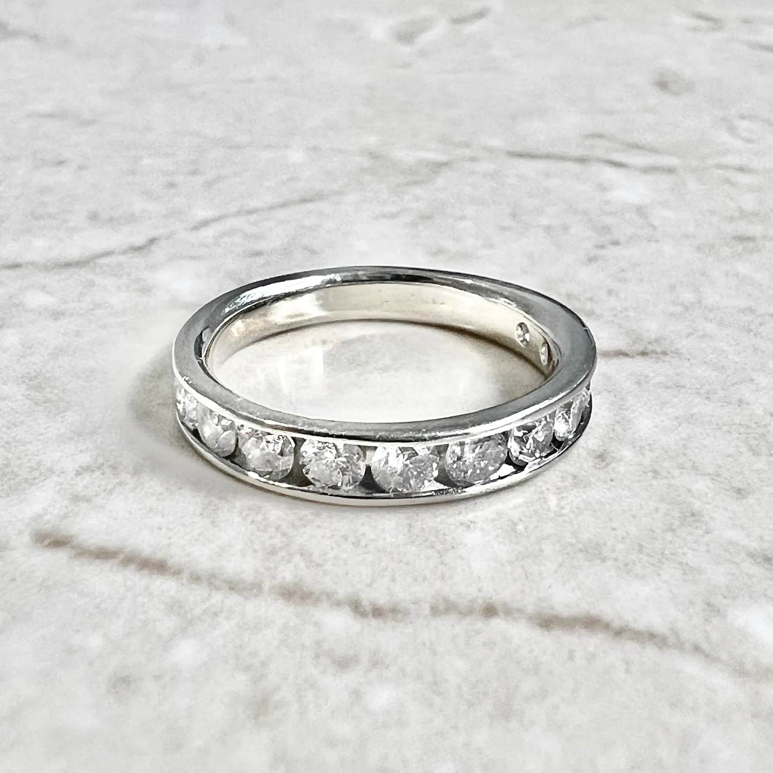 14 Karat White Gold Channel-Set 1 Carat Diamond Half Eternity Band Ring