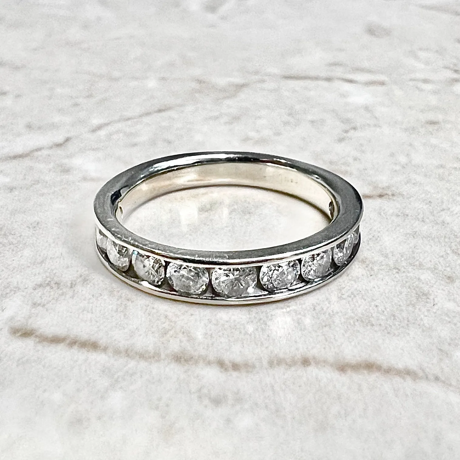 14 Karat White Gold Channel-Set 1 Carat Diamond Half Eternity Band Ring