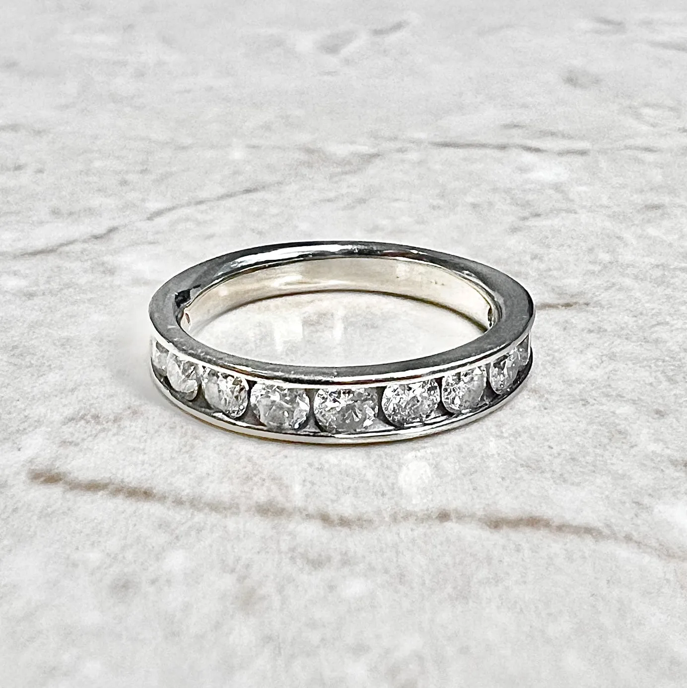 14 Karat White Gold Channel-Set 1 Carat Diamond Half Eternity Band Ring