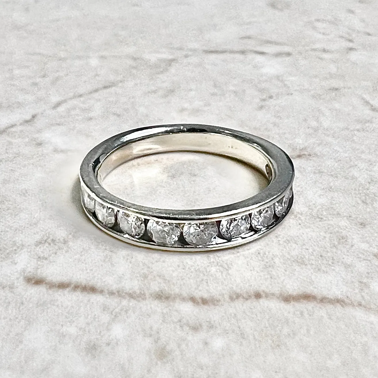 14 Karat White Gold Channel-Set 1 Carat Diamond Half Eternity Band Ring