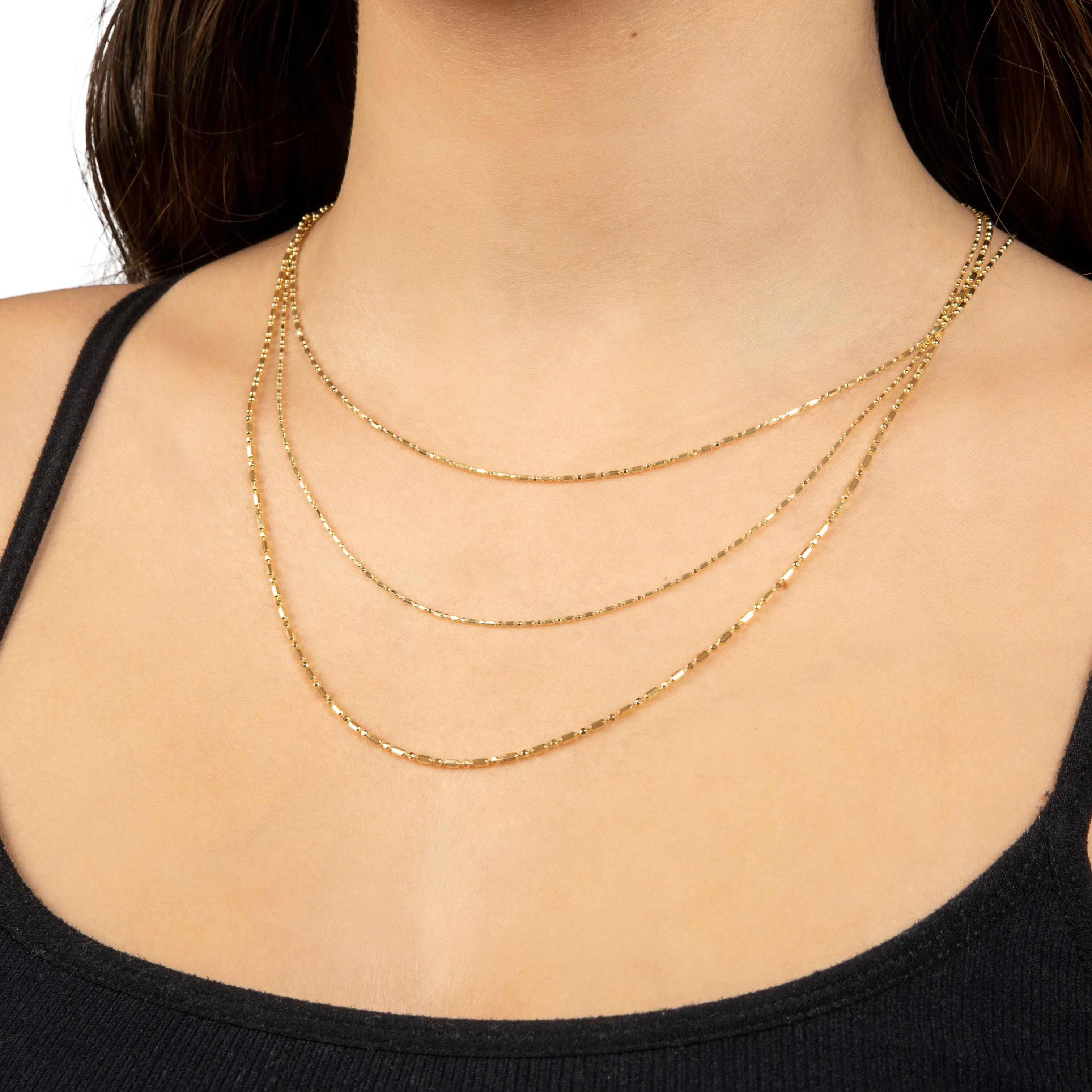 14K Gold Bar And Bead Necklace