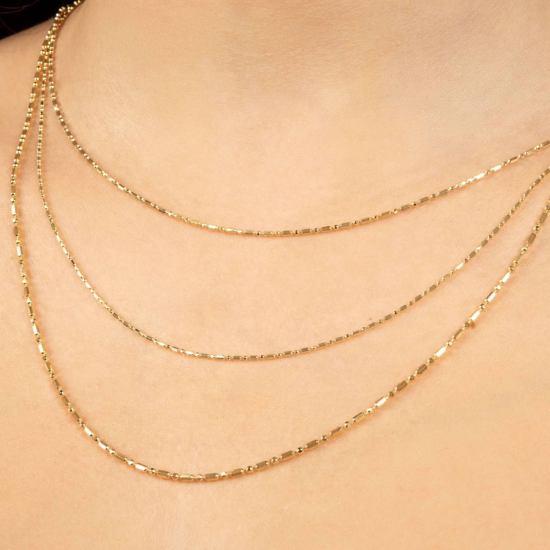 14K Gold Bar And Bead Necklace