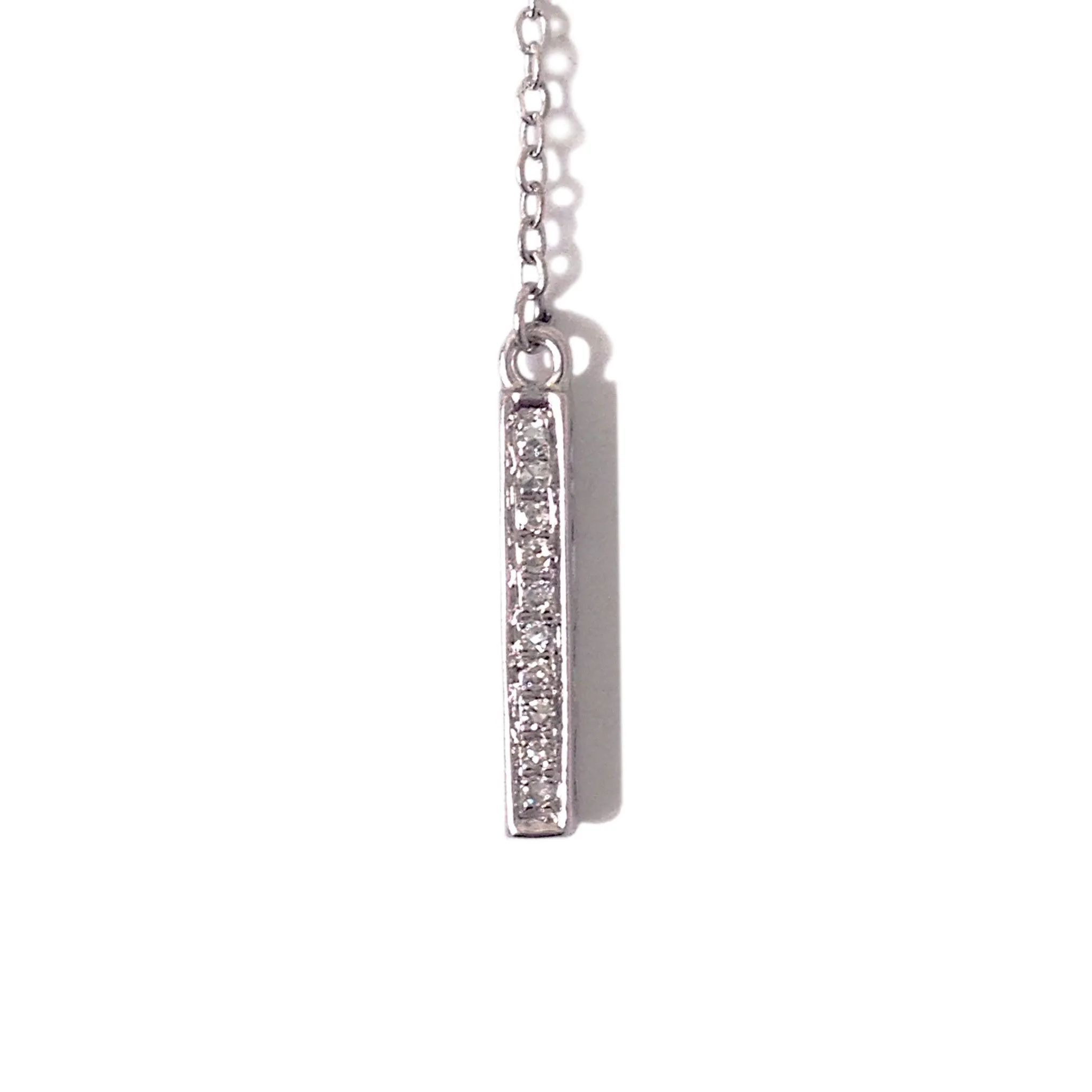 14K Gold Pavé Diamond Double Bar Lariat Drop Necklace