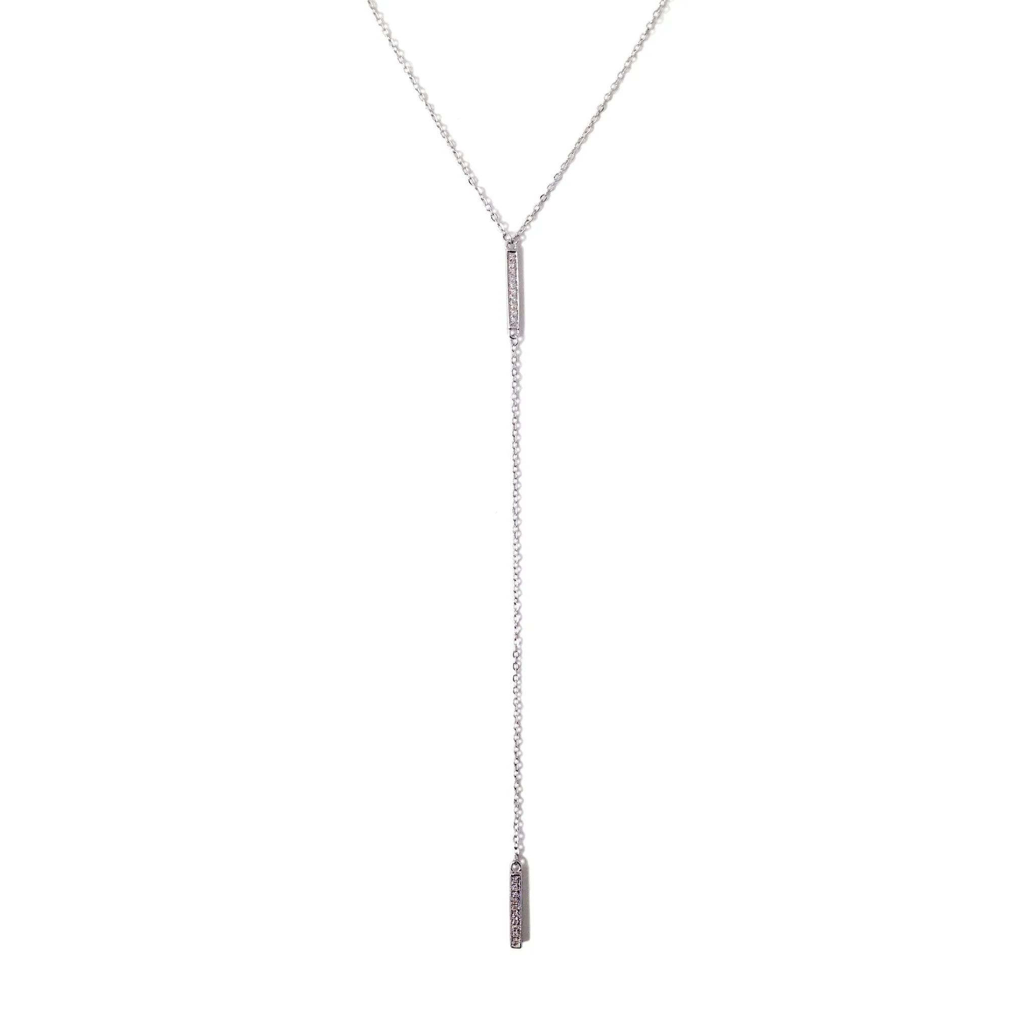 14K Gold Pavé Diamond Double Bar Lariat Drop Necklace