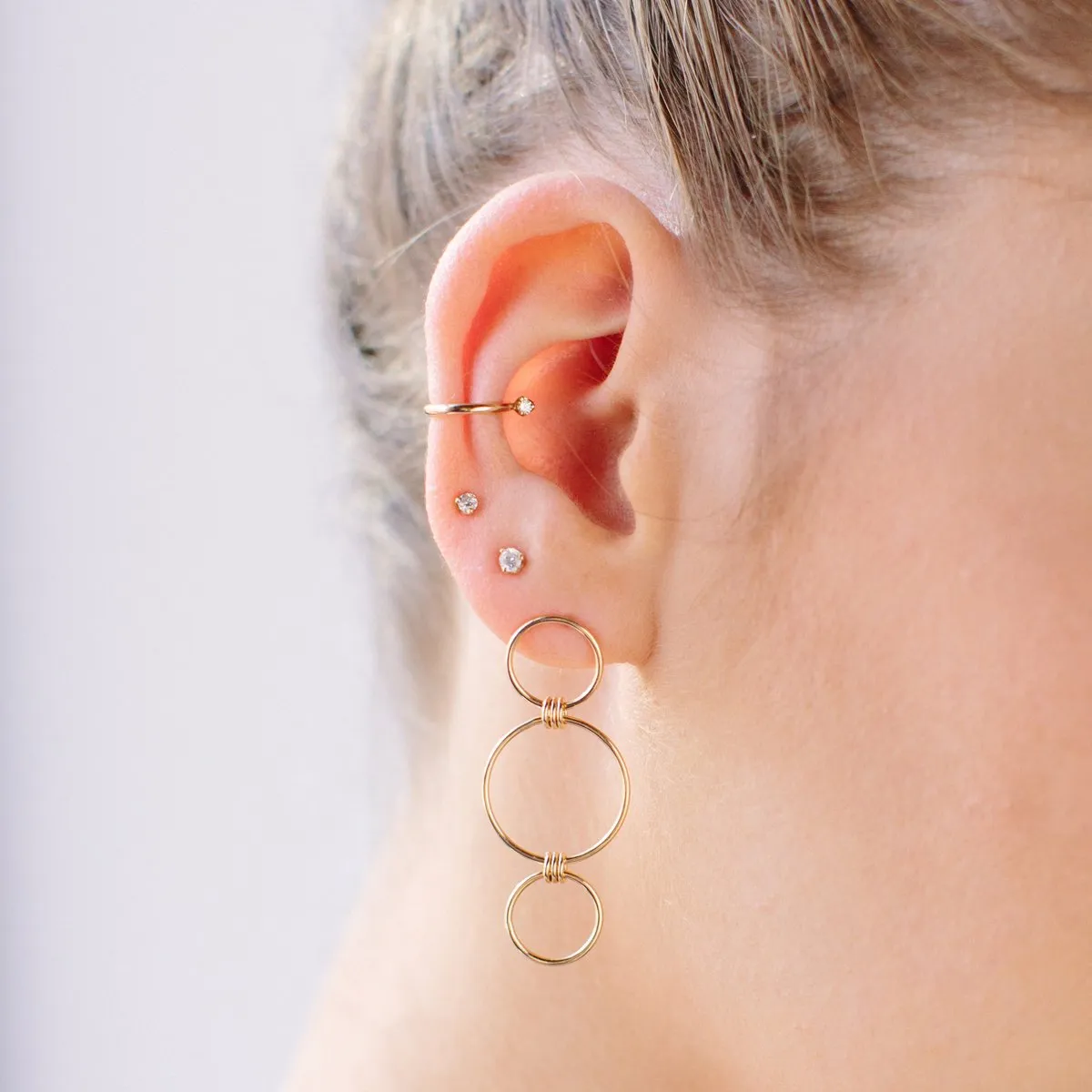 14k Mixed Triple Circle Drop Earrings - SALE
