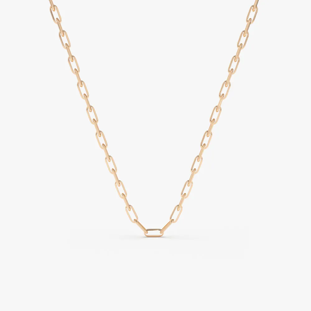14k Solid Gold Tiny Paper Clip Link Necklace