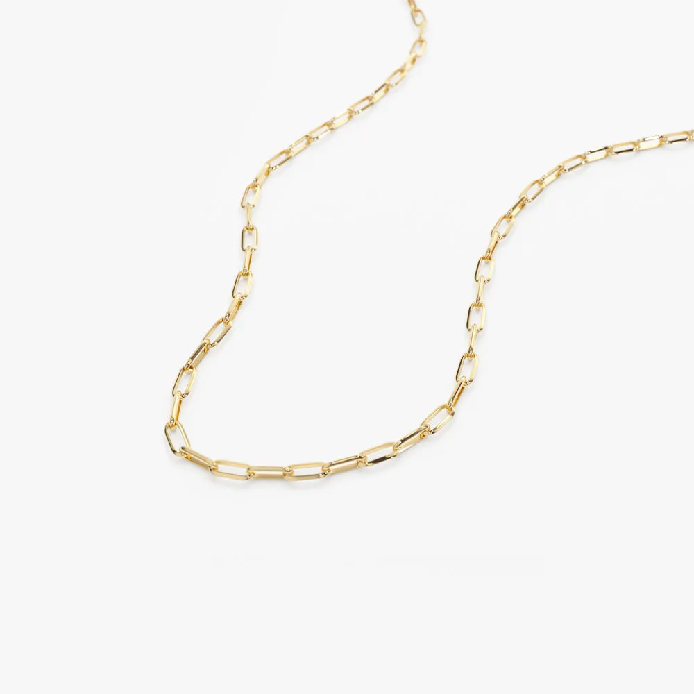 14k Solid Gold Tiny Paper Clip Link Necklace
