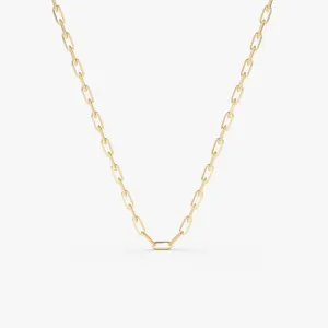 14k Solid Gold Tiny Paper Clip Link Necklace